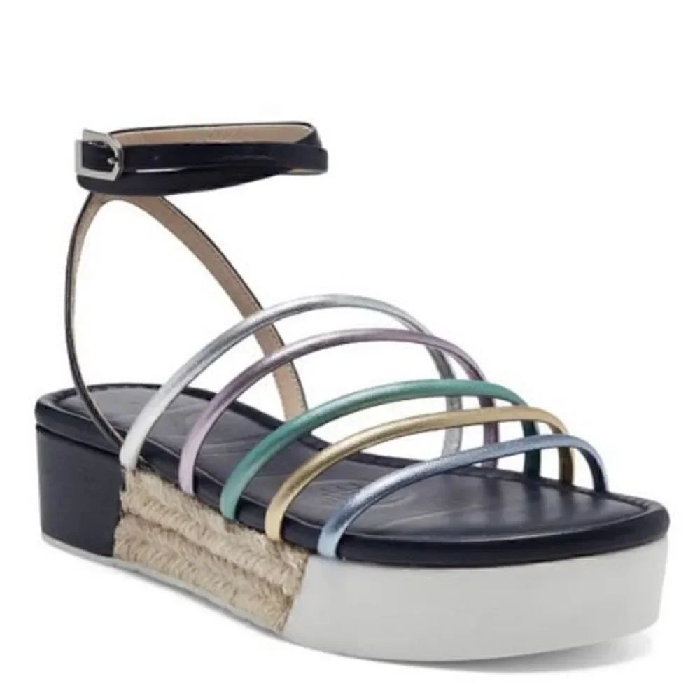 Louise et Cie BIMO Platform Multi Colored Asymmetrical Ankle Wrap Straps Sandal